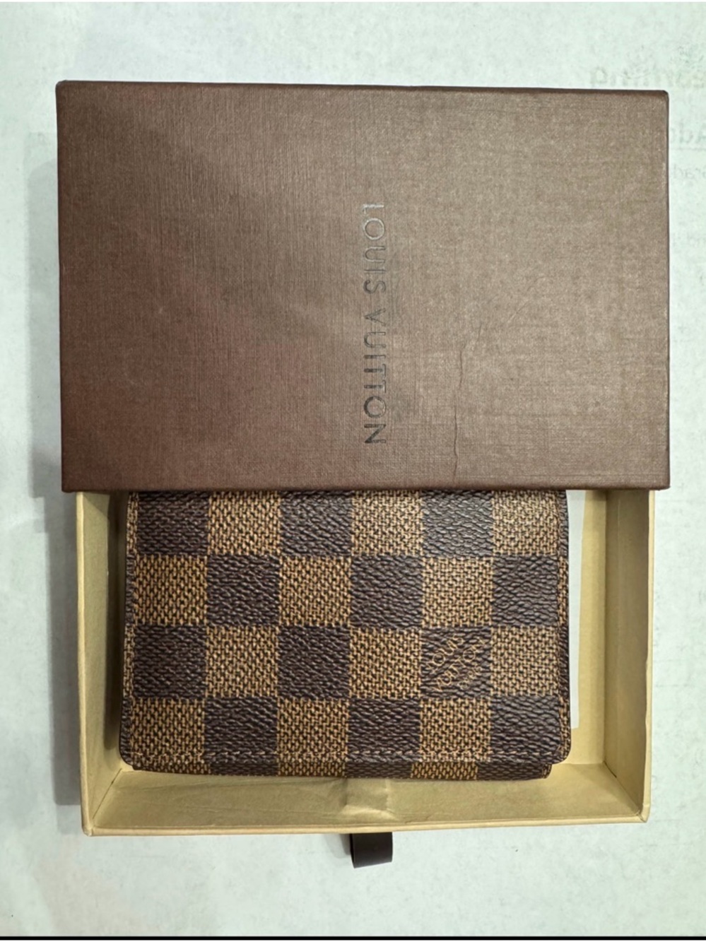 Louis Vuitton Textured Leather Card Slot - Burgundy Brown with Red Stamp